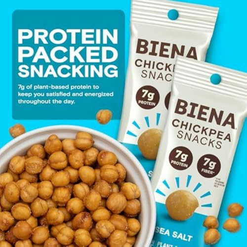 BIENA Chickpea Snacks - Crunchy Roasted Chickpeas - High Fiber Vegan Protein Snacks for Adults and Kids - 10-Pack, 1.2 Ounce Bags - Sea Salt - image 6