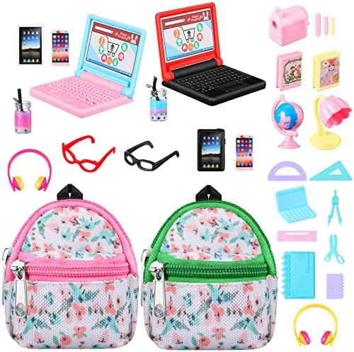 29 Pieces Dollhouse Accessories Mini Laptop Computer Tablet Phone Toy Miniature Glasses Headset Backpack Drink Toys Plastic Doll Accessories