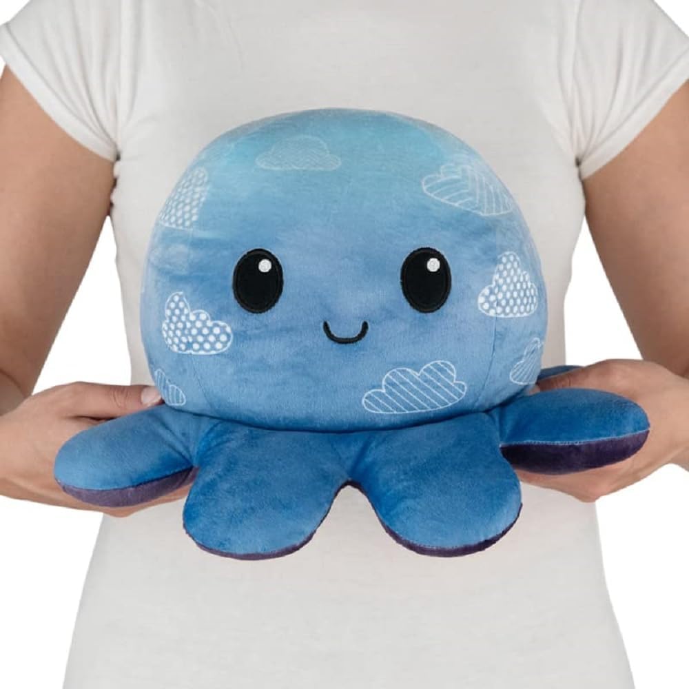 TeeTurtleOriginal Reversible Big Octopus Plushie - Cloudy Sky + Starry Sky - Huggable and Soft Sensory Fidget Toy Stuffed Animals That Show Your Mood 8 inch