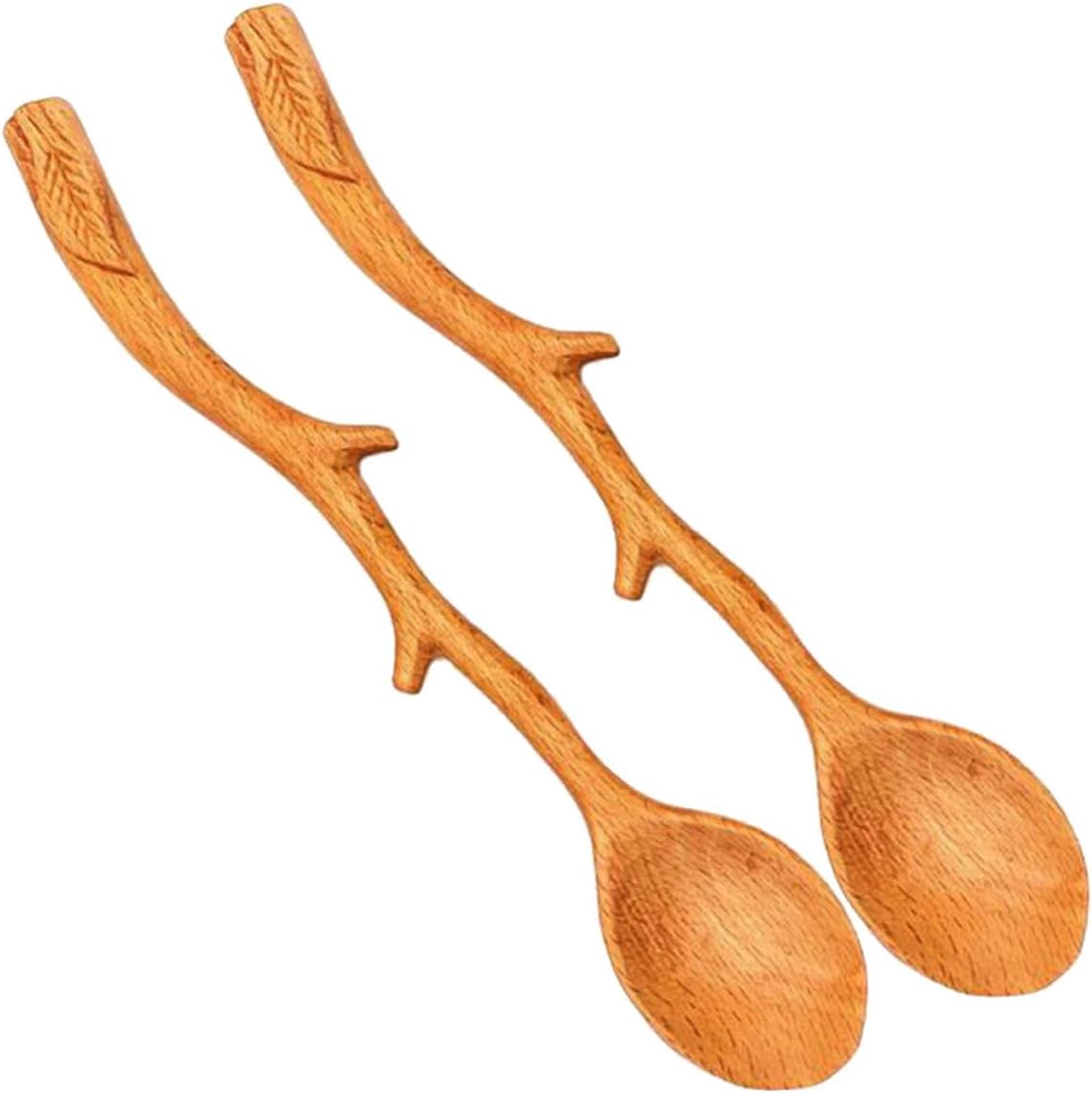 Amosfun 2pcs Wooden Coffee Spoons with Long Handles, Versatile Use and Comfortable Grip, Japanese Design Stylish Stirring Spoons for Daily Use and Home