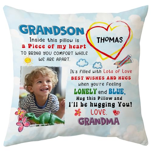 Hyturtle Personalized Grandson Pillow (Insert Included) Gifts from Grandma - Birthday Graduation for Grandson Grandkids - Custom Name Sofa Couch Cushion Home Decor Pillow