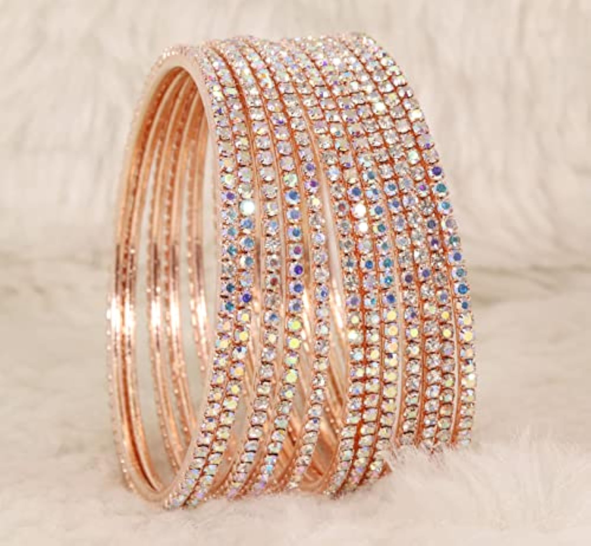 Zircon Gem Bangle Set, RoseGold-Rainbow, Pack of 1