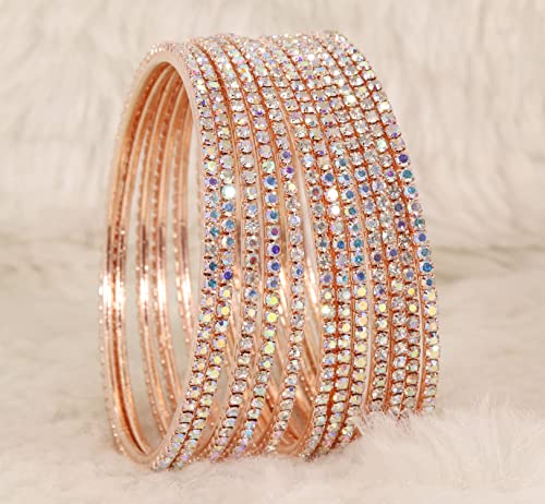 Zircon Gem Bangle Set, RoseGold-Rainbow, Pack of 1