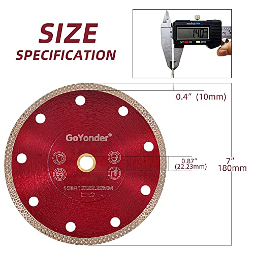 GoYonder Super Thin 7" Diamond Saw Blade for Cutting Porcelain Tiles, Granite - 180mm Angle Grinder Blade (7in (180mm)-Red 2PCS) - Thumbnail 2
