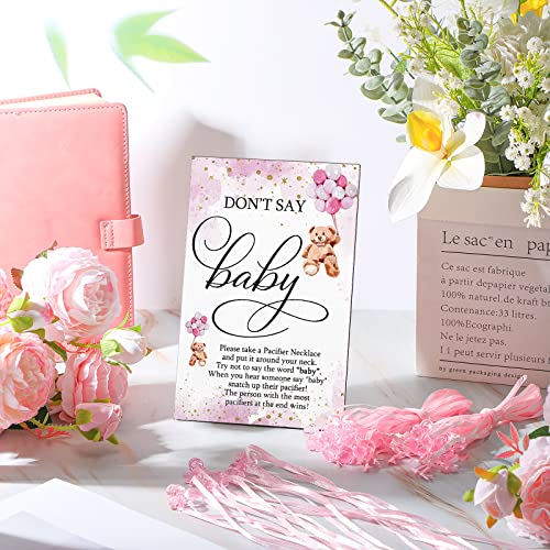 Image of Wesiti 51 Pcs Cool Baby Shower Game Wooden Sign Gift Sets 50 Baby Shower Pacifiers Necklace Acrylic Pacifier for Gender Reveal Party Favor(Bear,Pink)