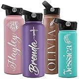 Personalized Water Bottle with Straw Lid & Engraved Name - 24 Oz - 35 Icons, 20 Font, 8 Colors -...