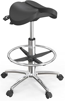 Saddle Stool,Double-Flap Saddle Chair,Ergonomic Stool with Wheels,for Home Office Salon Shop,Adjustable Height and Aluminum Alloy Feet