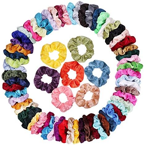 Cehomi 75 Pcs Velvet Hair Scrunchies Hair Bands for Women or Girls,Elastic Soft Ponytail Holder Hair Ties for Birthday, Party, Thanksgiving, Christmas, Multicolor