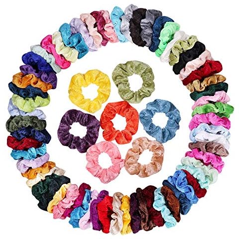 Cehomi 75 Pcs Velvet Hair Scrunchies Hair Bands for Women or Girls,Elastic Soft Ponytail Holder Hair Ties for Birthday, Party, Thanksgiving, Christmas, Multicolor Cover