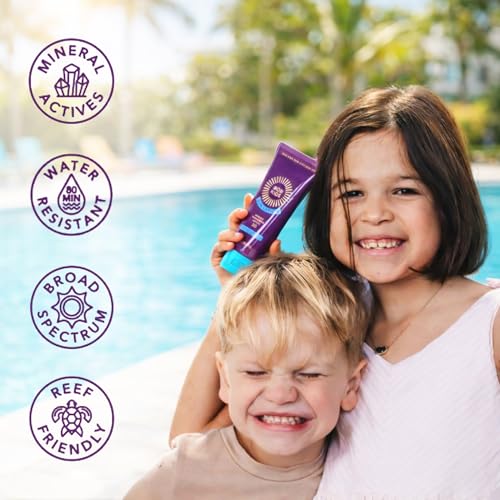Image of Brush On Block - Sunscreen for Kids & Baby - BOB KIDS Mineral SPF 30 Lotion - 22% Zinc Oxide, No White Cast, Reef Safe - Non Toxic Sunblock with Coconut Oil - Sensitive Skin Face & Body 3oz