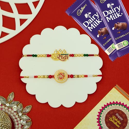 Image of Canton Rakhi For Brother With Chocolate Gift Hamper, Rakhi With Cadbury Dairy Milk, Pack of 1 Designer Rakhi For brother (Design-25)