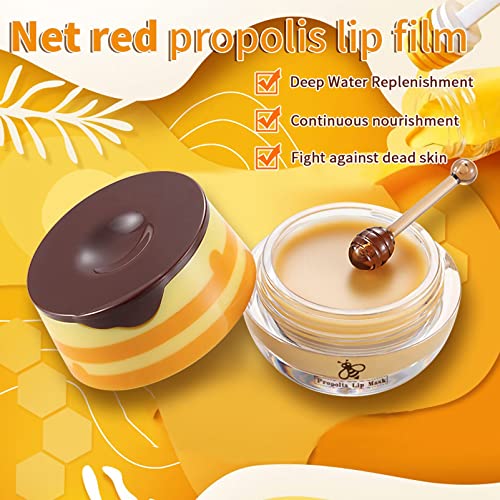 2 Pack Bee Balm Lip Balm Honey Pot, Exfoliating Honey & Strawberry Propolis Lip Mask, Hydrating & Prevention Dry And Cracked Lip Scrubs Exfoliator Lip Sleeping Mask Reduces Lip Lines With Brush Lip Care #TOP4
