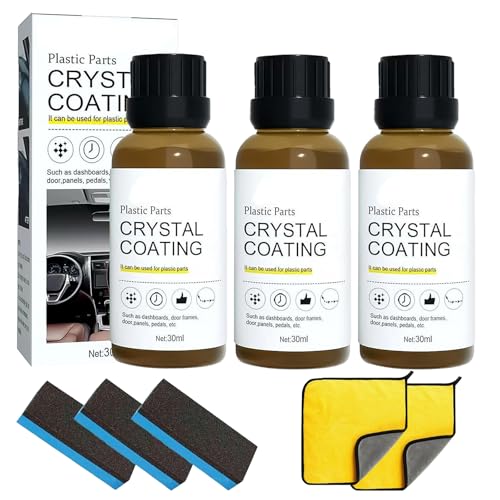 HEUIOP 3Pcs Crystal Coating Plastic Restoration Car Plastic Restorer Polish & Refurbishing with Sponge and Microfiber Towels for Cars and Motorbikes for Automotive Exterior and Interior