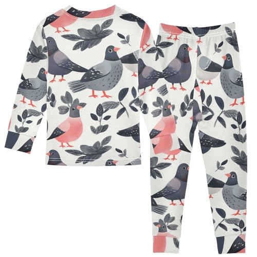 Pajama Sets Long Sleeve Birds Leaves Pattern Print Soft Comfy Sleepwear 2 Piece PJS 3-8T3