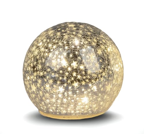 formano LED Deko-Kugel 15 cm Sterne Silber Glaskugel Timer 6h / 18h...