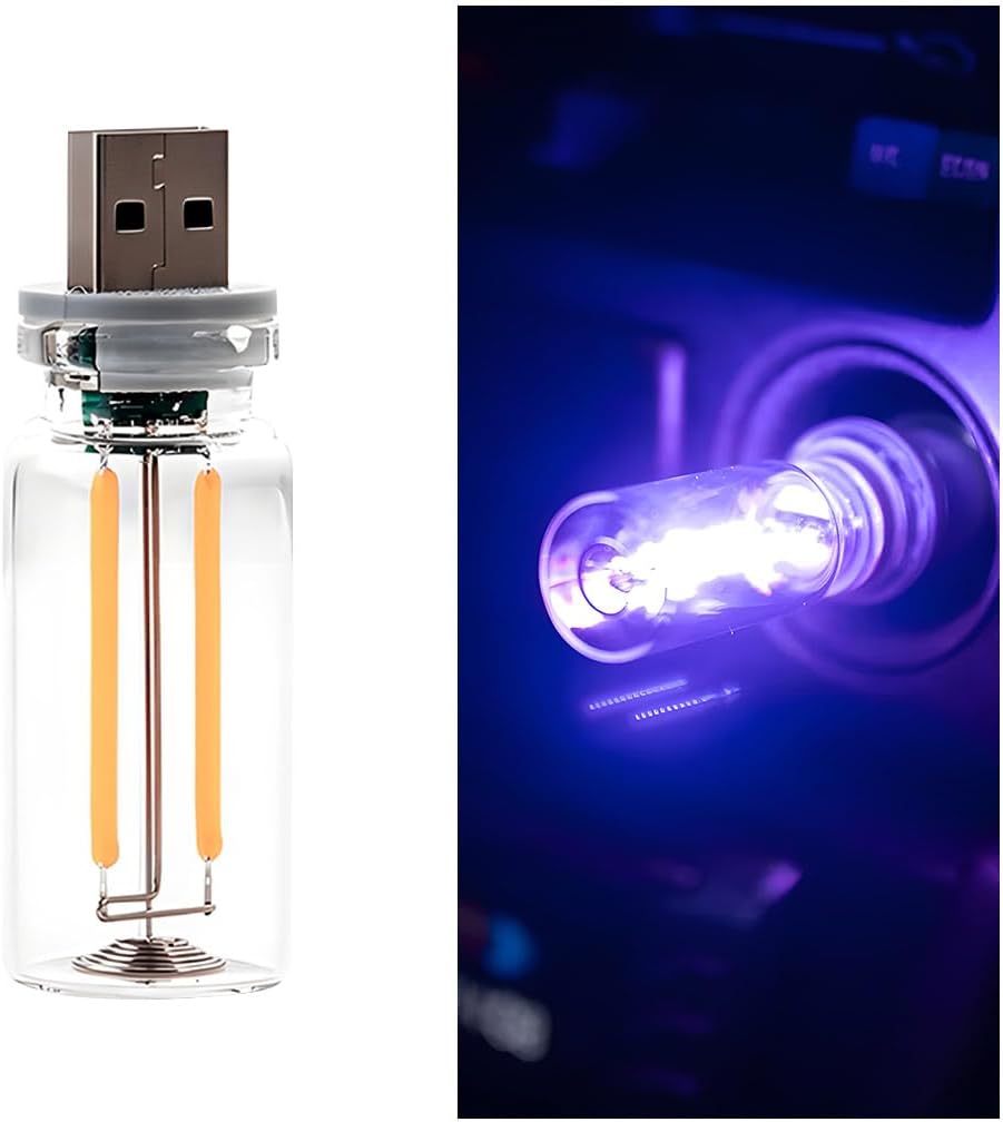USB LED Car Atmosphere Light, Mini Vehicle Ambient Interface Charging Lighting Bottle, Portable Automotive Night Lamp Decoration Accessories, Universal for SUV, Sedan, Truck (Purple)
