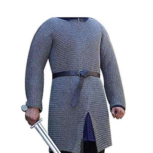 Image of AnNafi Medieval Hauberk Chainmail Full Sleeve Shirt Mild Steel 10 mm Butted Ring | Reenactment Cosplay Costume