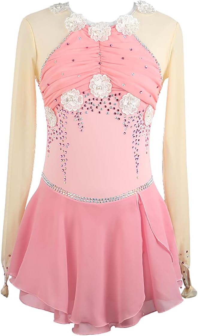Women's Figure Skating Dress Girls' Ice Professional Skating Wear Adults Handmade Flower Gymnastics Dance Costumes