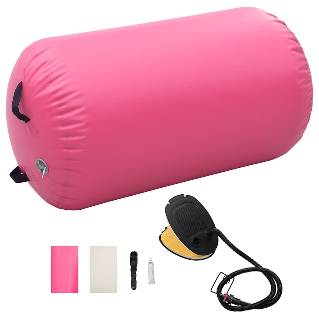 Aufblasbare Gymnastik-Rolle mit Pumpe 100x PVC Blau, rutschfest, stoßdämpfend, für Yoga Pilates Fitness Training Zuhause Studio Outdoor, inklusive Reparaturtasche