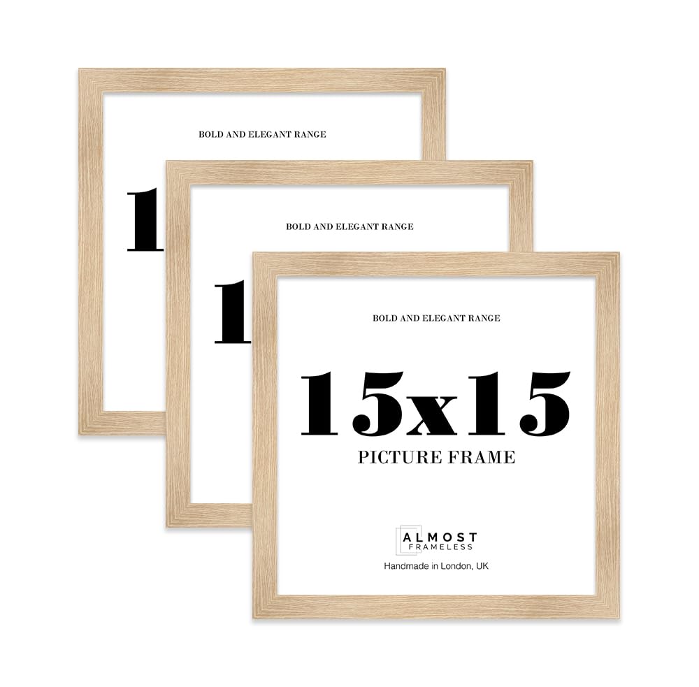15x15 Photo Frame, Display 15x15" Pictures (22.9 x 15.2cm) Picture Frame for wall Display - Oak - 3 Pack