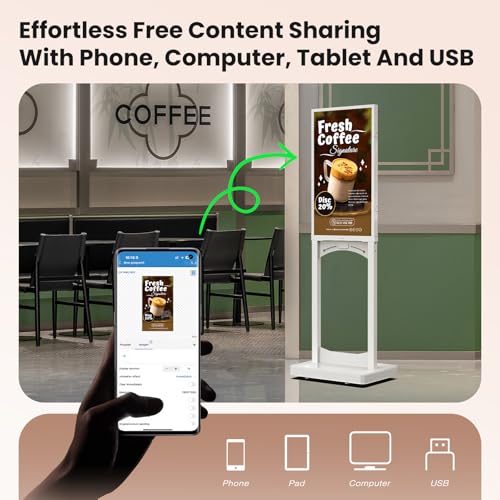 Image of 32 Inch Shop Window Facing Digital Signage Display, 3000 Nits Android 14 Advertising Display Kiosk with Auto Brightness Sensor, CMS Control, Heat-Resistant LCD Panel, WiFi /USB /HDMI