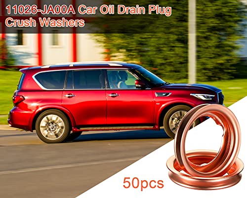 Image of 50 Pieces Oil Drain Plug Gasket Washer Seal 12mm Crush Washer Aluminum Engine Oil Crush Washers Compatible with Infiniti Part 11026-ja00a