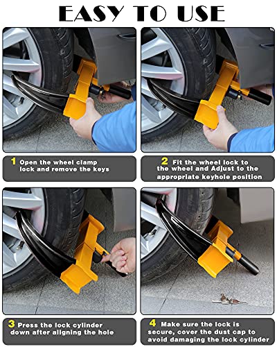 Tevlaphee Universal Wheel Lock Heavy Duty Security Trailer Wheel Lock Tires Anti Theft For Car Suv Boat Motorcycle Golf Cart Great Deterrent Bright Color With 3 Keys (Black-Yellow) #TOP4