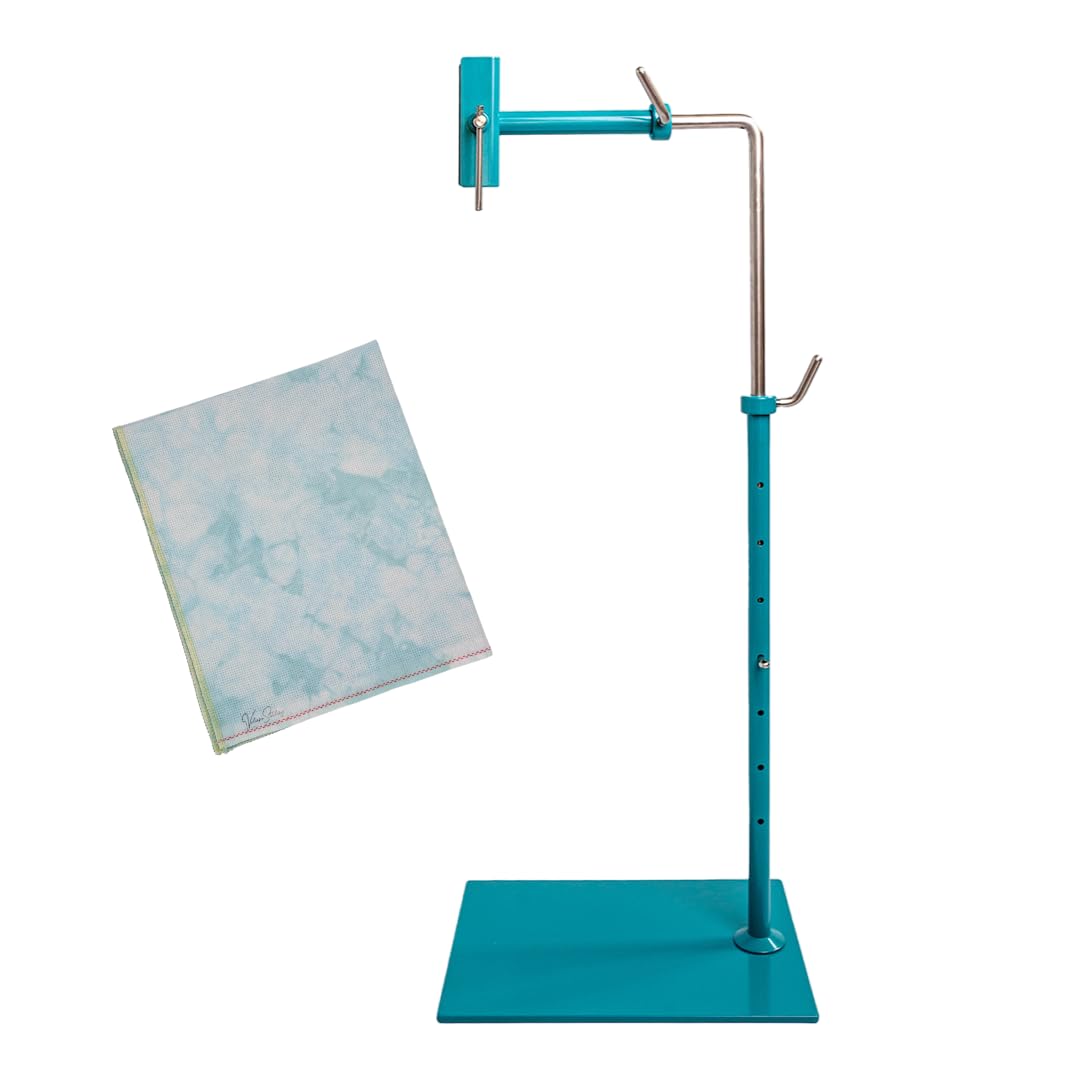 Needlework Stand Teal Cross Stitch Bundle - Lowery Beryl Color Cross Stitch Floor Stand with Teal Hand Dyed Aida 14 Count Cross-Stitch Fabric by VolcanoStitching