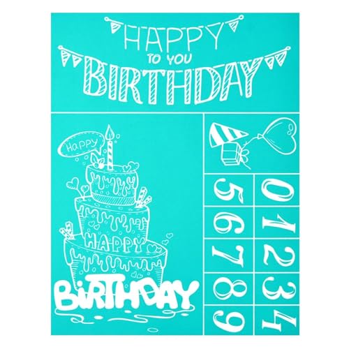 MANGOUSONG Screen Printing Kit,8.5x11cm Happy Birthday Silk Screen Stencils Reusable Silkscreen Print Kit for Printing Handbag Decoration Template Seal Tool
