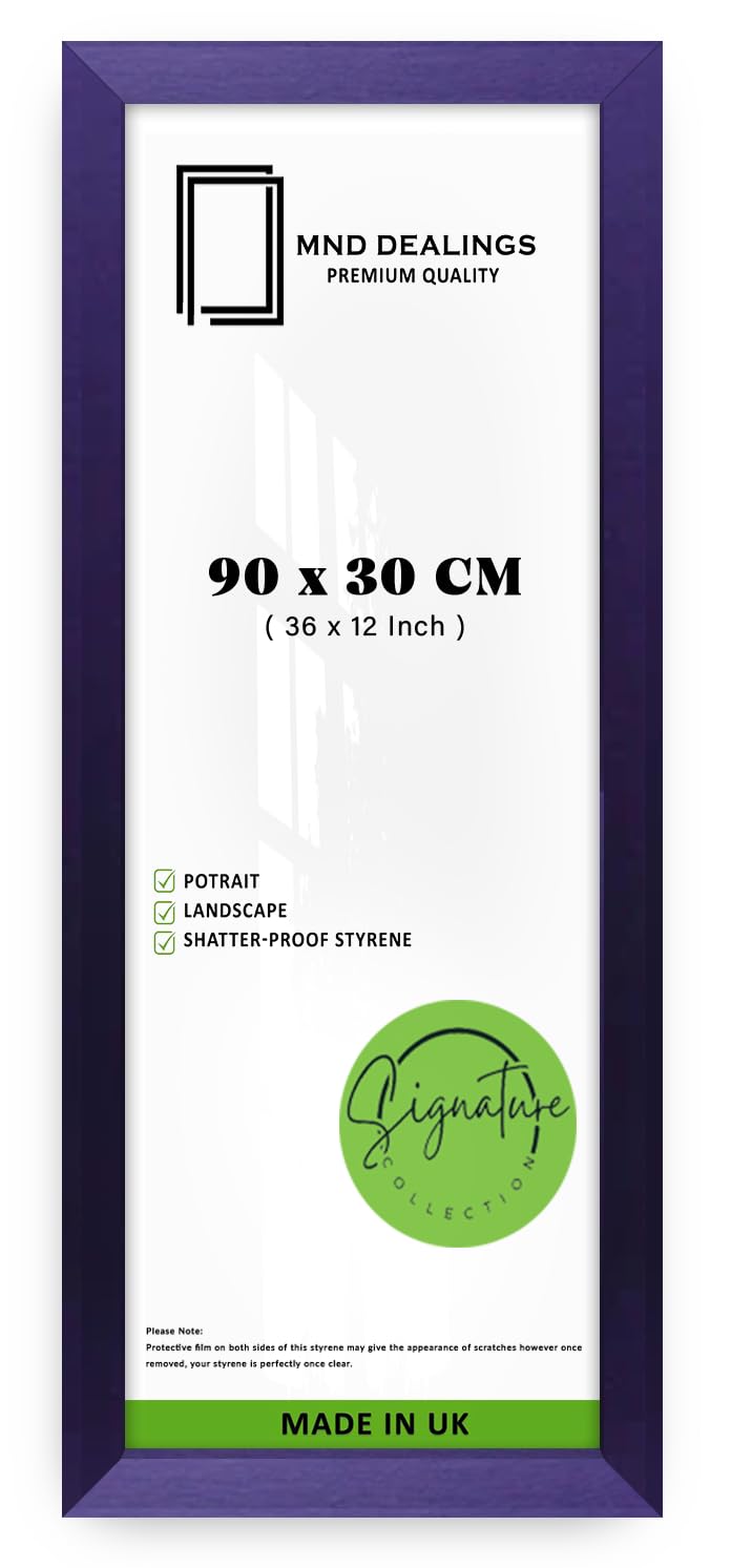 MND Dealings | Wood Finish Poster Frame (90 x 30 CM) MDF Picture Frame for Art, Home & Office Wall Gallery Display, 36 x 12 Inch Stylish Engineered Wood Texture [ Purple ] — image 1