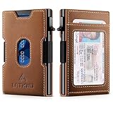 LATKWO Minimalist Slim Genuine Leather Wallet For Men Metal Wallet-RFID Blocking Wallet with Money C