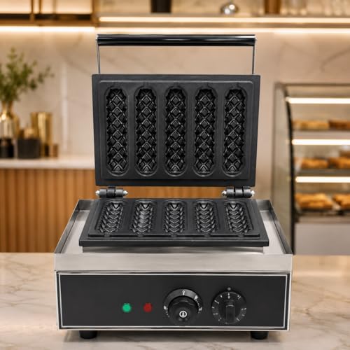 Image of 5 Stick Waffle Maker Machine, Commercial Electric Waffle Stick Maker, Professional Belgian Waffle Machine for Cafe Bakery