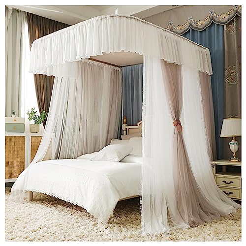 Cama con dosel y riel en U para decorar dormitorios individuales