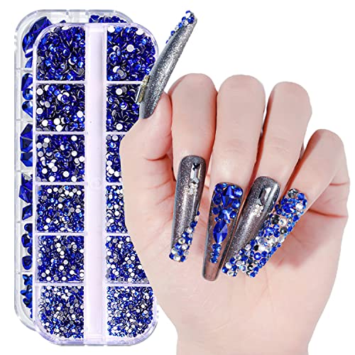 Nail Art Rhinestones Kit 1680Pcs Blue Crystal For Nails Flatback Rhinestones Beads Multi Shapes Crystals Gems Nail Charms Decorations For Nail Art Craft Diy Clothes Shoes Jewelry (Navy Blue) #TOP5
