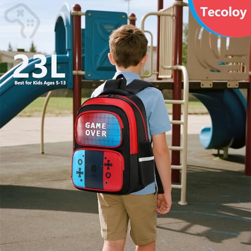 School Backpack for Boys Ages 5-13, 3PCS Gamer Boy Backpack Set with Lunch Box Pencil Case for boys Kids Teens, Video Game Bookbag or Boys Kids Teens, Elementary Middle School2