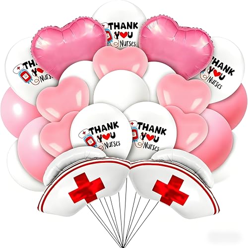 24PCS Nurse Cap Balloons Nurse Balloon With Pink Heart Balloons For nurse graduation party decorations nurse party decorations(Nurse Balloons)