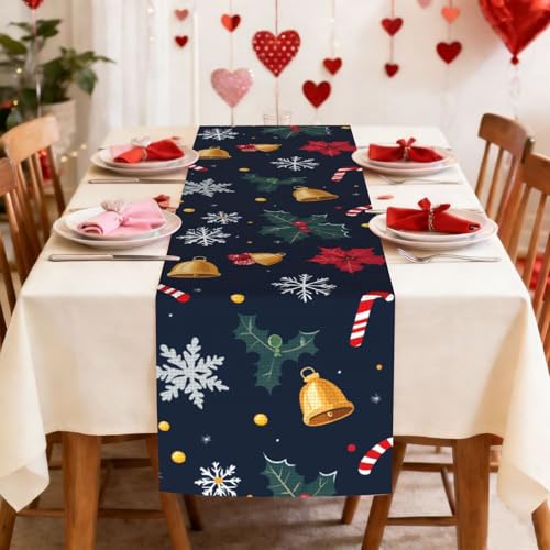 Chemin de table Noël en imitation chanvre anti-plis pour table de salle à manger 33x183