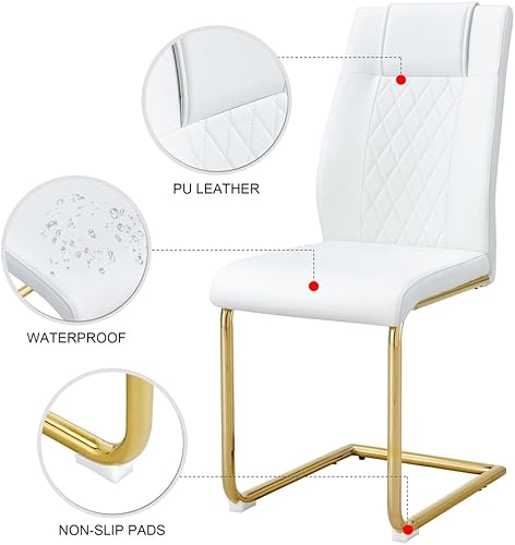 Miniatura 7 de Juego de mesa de comedor de mármol sintético blanco de 71 pulgadas para 6, juego de mesa de comedor y sillas de comedor, mesa de comedor moderna con