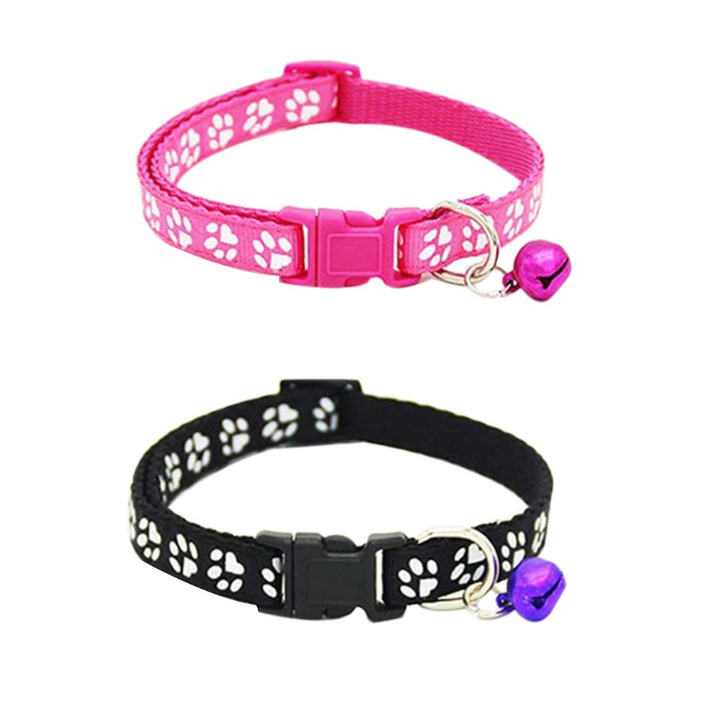 BEEOFICEPENG 2 Collares de Ajustables Cargados con Campanas, Diseño de Impresión de Garra para Mascotas, Collar de Liberación Rápida Y Segura para El (Rosa Y Negro)