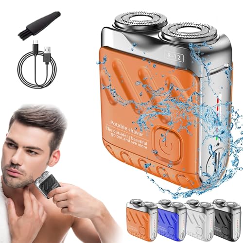 Skyworl Mini Shaver Beard Shavers Portable Suitcase Design Mini Portable Electric Shaver for Men Waterproof Fast Charging Long Battery Life Double-Ring Magnetic Cutter (Orange)
