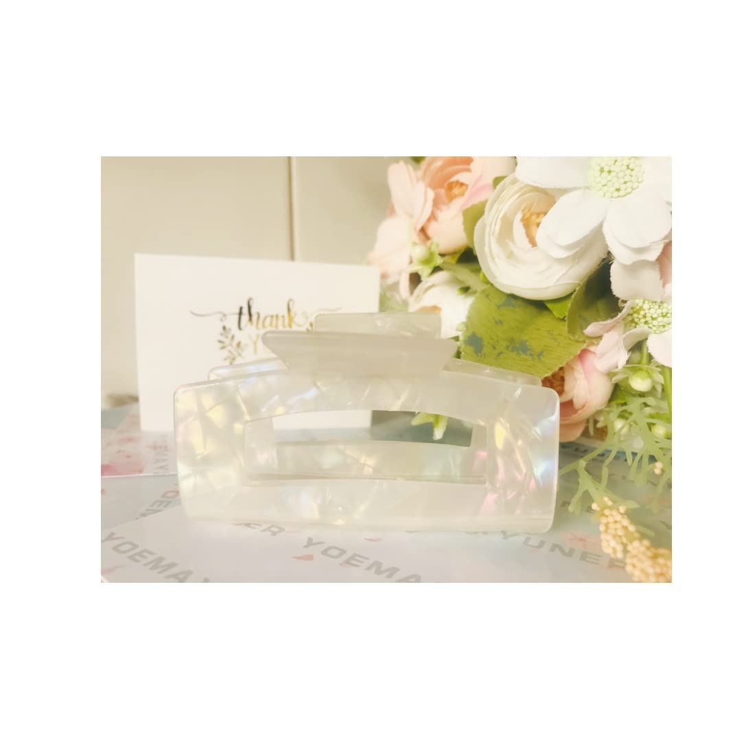 Checkered Hair Claw Clips for Women Girls Fashion Hair Clips for Styling Claw Clamps Thick Hair Retro Rectangle Shape, YOEMAYUNER (1PC White)