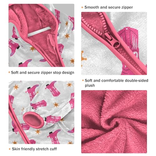 Western Cowboy Boots Toddler Fleece Jacket Baby Girls Hooded Zipper Long Sleeve Thick Warm Outerwear 3-10 Years3