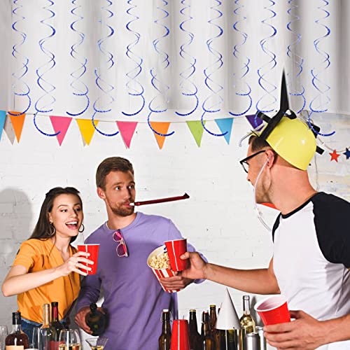 Image of 30 Pieces Blue Foil Ceiling Hanging Party Swirl Decorations Plastic Streamers Photo Backdrop for Birthday Graduation Wedding Baby Shower Wedding Bachelorette Galaxy Theme Party Decorations