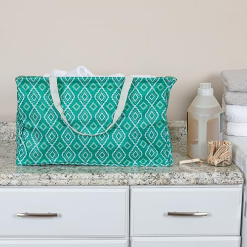 Household Essentials Canvas Utility Tote Bundle with Krush Tote, Water-Resistant Vinyl Lining, Durable 22" x 11" x 13" Grocery and Laundry Bags
