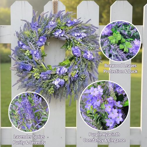 Couronne de lavande artificielle 60 cm pour sublimer une porte en bois