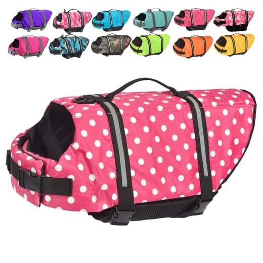Doglay Dog Life Jacket, Dog Life Vest with Reflective Stripes, Adjustable Doggie Life Jacket Pet Life Preserver with High Buoyancy Dog Lifesaver for Small Medium and Large Dogs(2XS, Pink Dot)