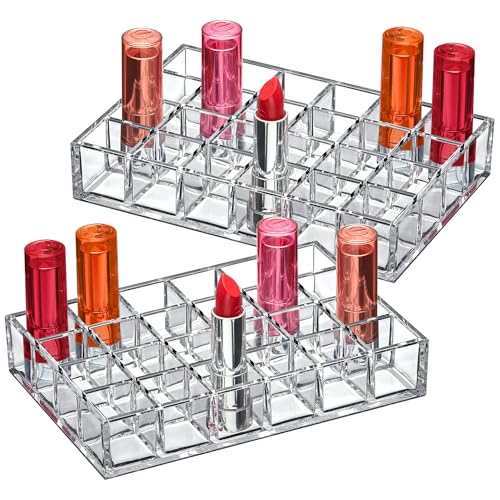 Image of Amazing Abby - Allure - 2-Pack 24-Slot Acrylic Lipstick Organizer, Lipstick Holder, Lip Gloss Holder, Cosmetic Storage Display, Perfect Storage Solution for Drawer and Vanity (Slot Size: 1.0 inch x 1.0 inch)
