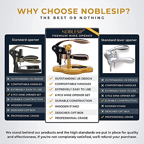 Wine Opener Set With Wood Stand & Gift Box, 𝗣𝗥𝗘𝗠𝗜𝗨𝗠 Noblesip: Rabbit Corkscrew, Foil Cutter, 2 Bottle Stoppers. Easily Removes All Corks, A Great Father's Day Gift. (2023 Upgraded, Chrome Set) #TOP6