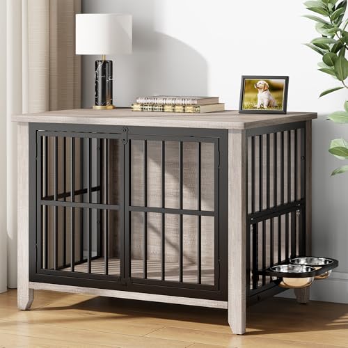31.5" Dog Crate Furniture, Wooden Dog Kennel Indoor with 360° Rot...