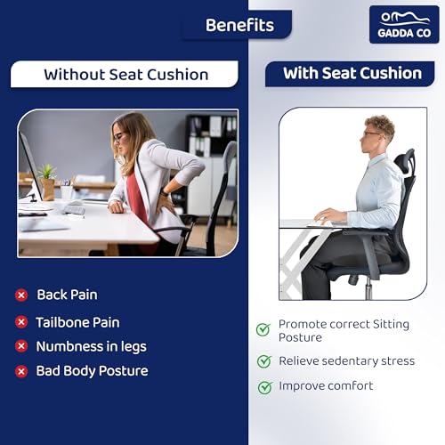 Image of GADDA CO Orthopedic Coccyx Seat Cushion for Tailbone Pain Relief | Memory Foam Ergonomic Cushion for Sciatica & Back Pain | Office & Home Chairs | Supports Upto 120 Kg | Mesh Black | 2-Year Warranty
